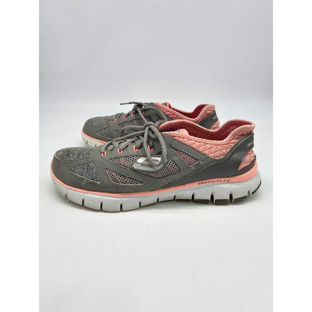 SKECHERS Skech-Flex Relaxed Fit Sneakers Size 9 Grey Pink Athletic Comfort Shoes